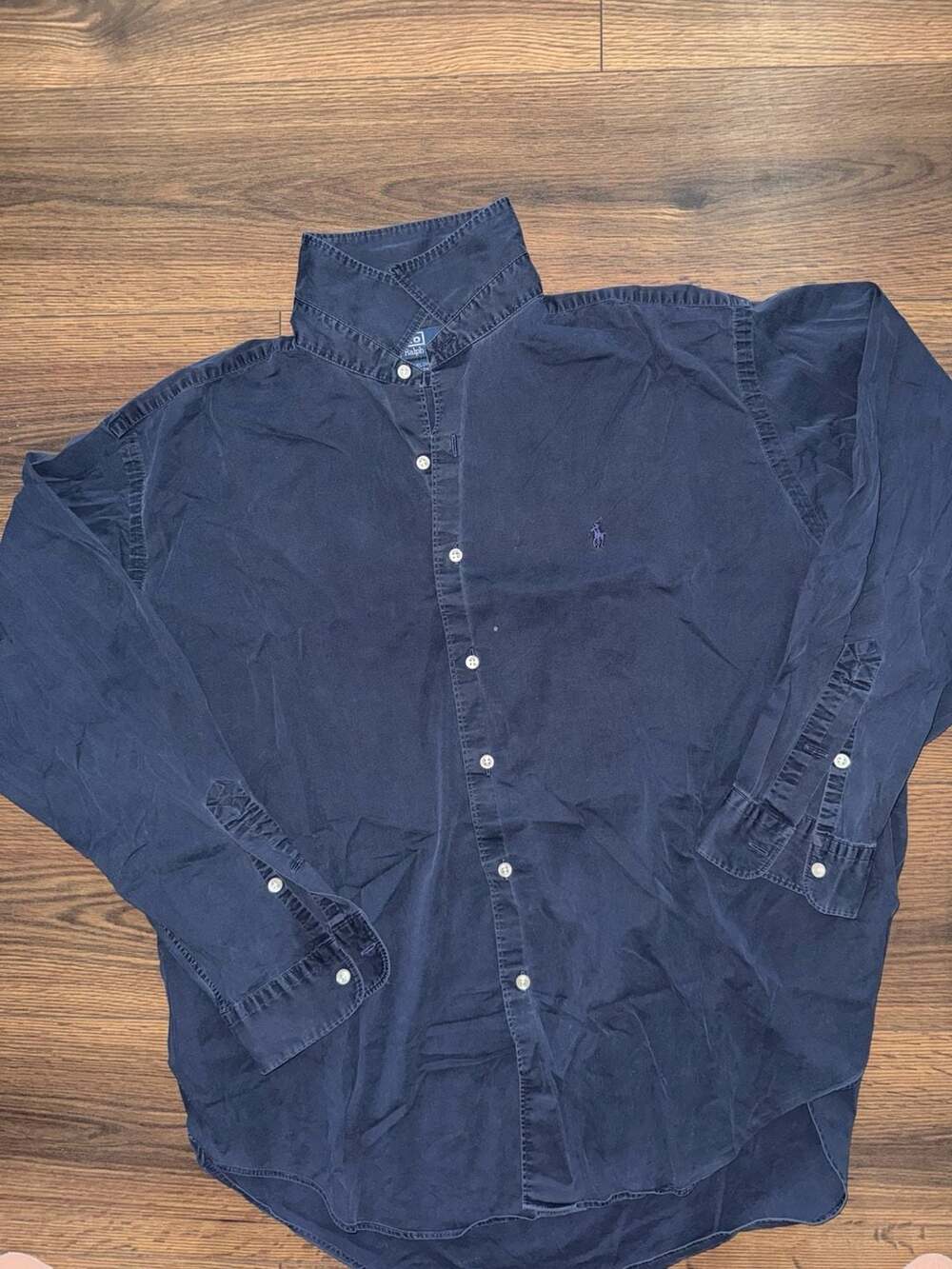 Polo Ralph Lauren Marlowe Navy Blue Cotton Spandex Button Down Shirt Mens Large
